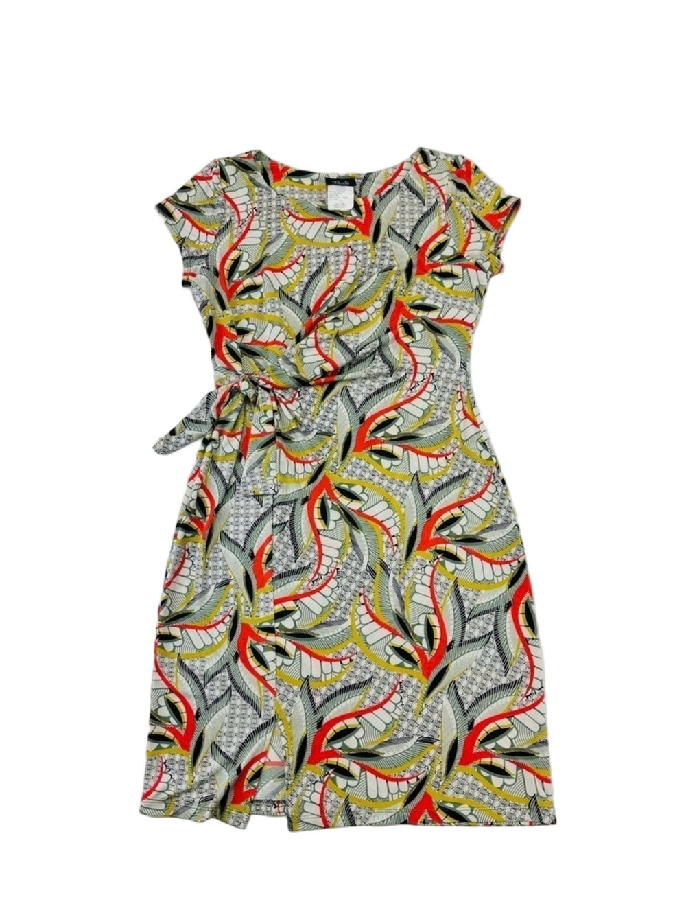 Bali short sleeve side tie ruched print stretchy dress Size 6 Abstract Everyday